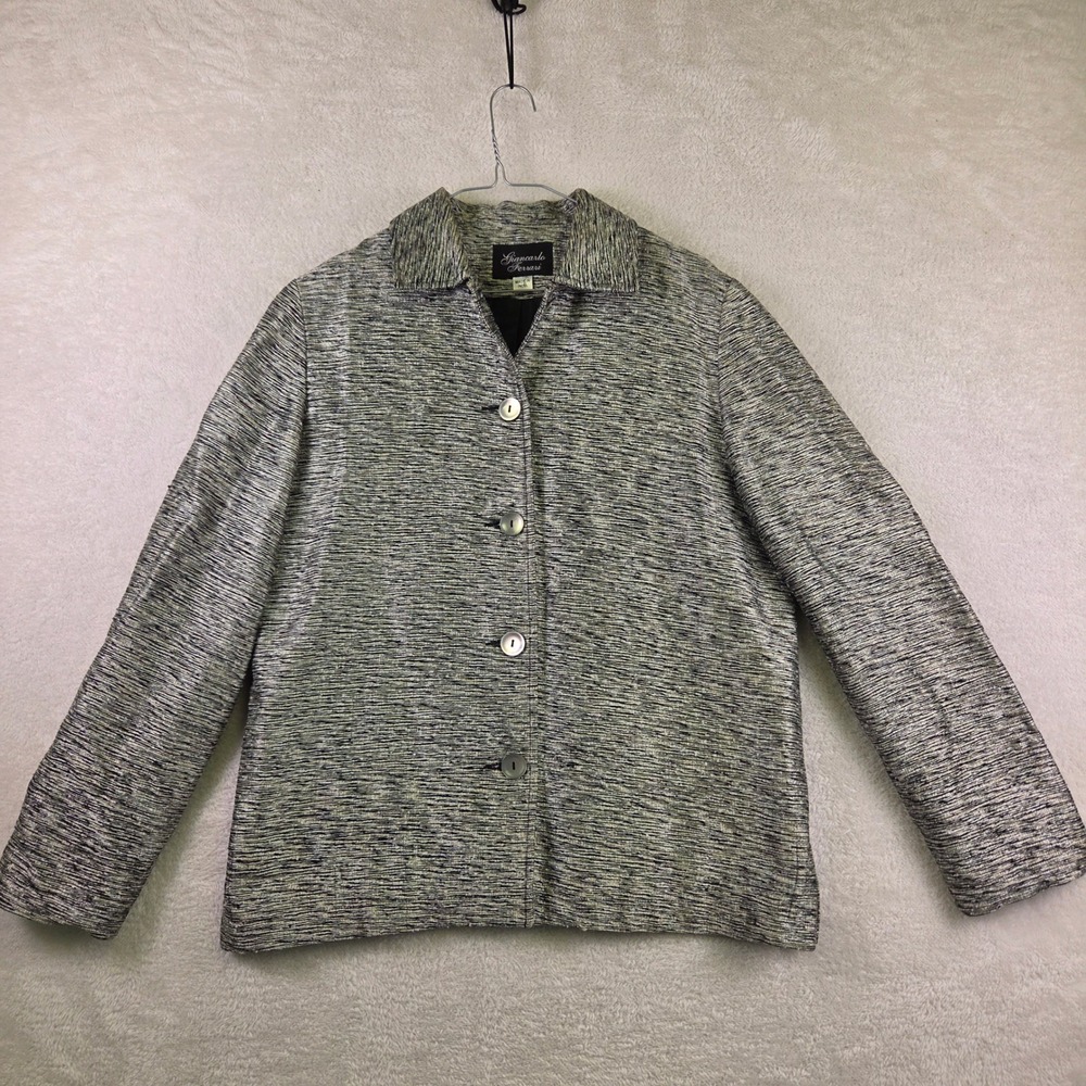 Giancarlo Ferrari Silk Blend Textured Jacket Taupe White Button Front Size 4